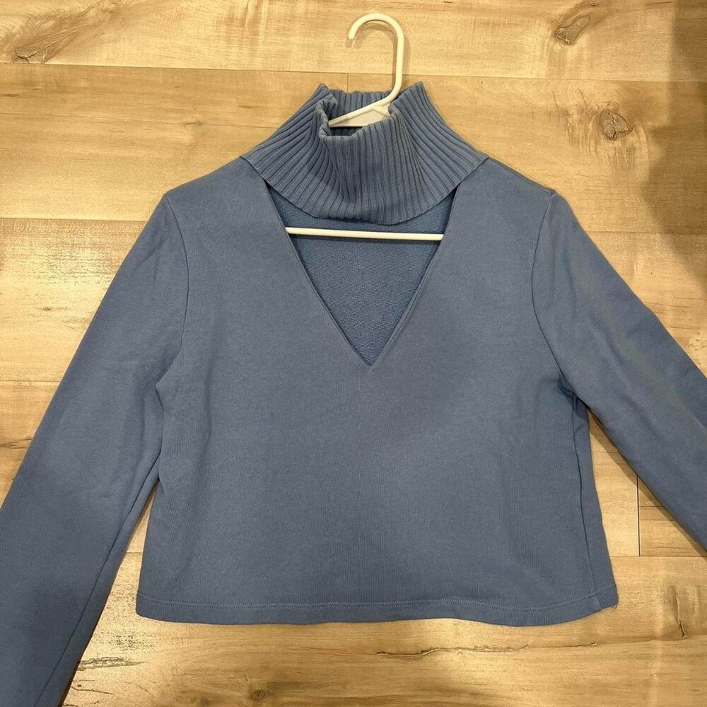 ZARA Blue long sleeve turtleneck top with cutout detail
